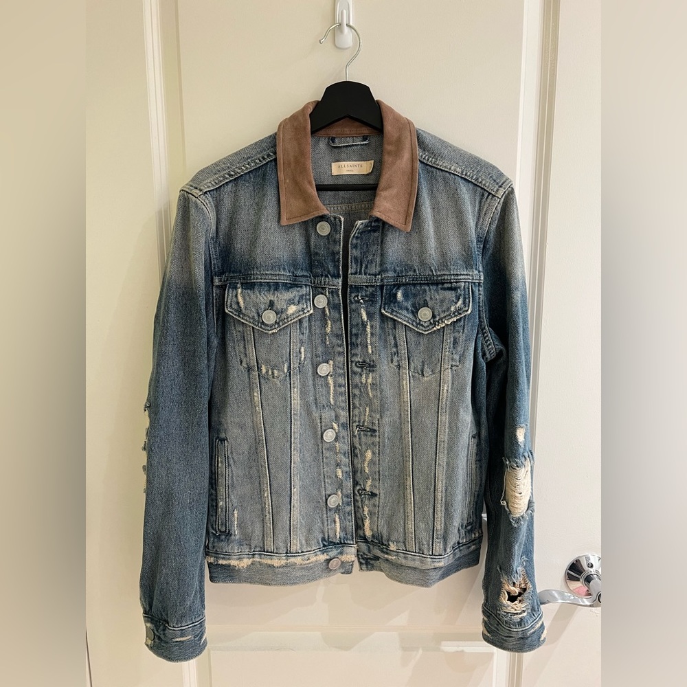 Allsaints Dexter Denim Jacket with Suede Collar